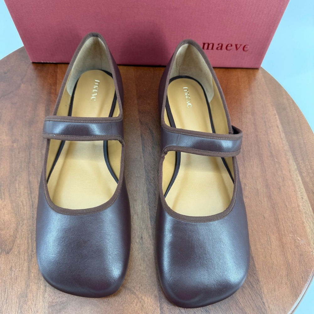 Maeve Square Toe Mary Jane Flats Brown Leather Anthropologie Brazil  Womens 8 - Picture 5 of 11